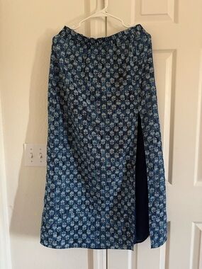 Michael Kors Navy and Light Blue Floral Midi Skirt with Side Slit